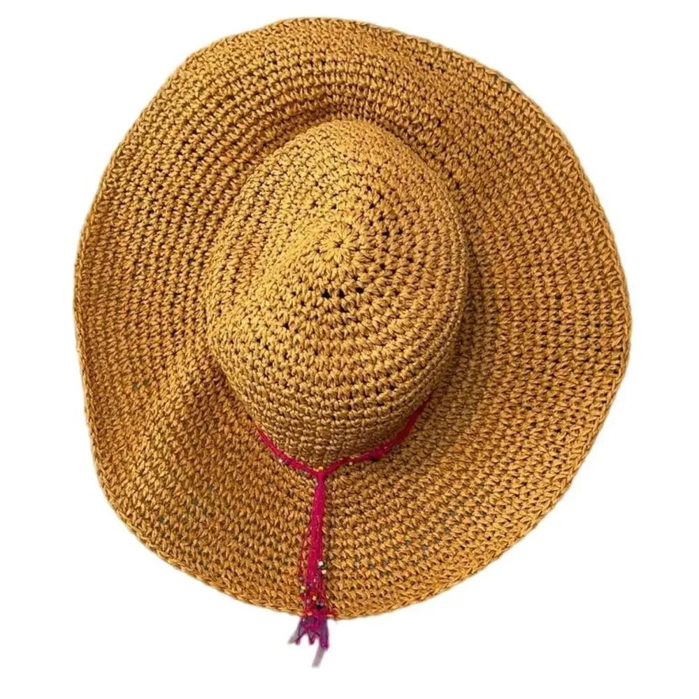 Vintage Beach Hat Womens Raffia Straw Pink Beaded Floppy Resort Vacation Y2k - Picture 2 of 3